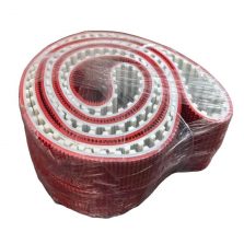 50mm Width T20 PU Timing Belt with Red Rubber Coating 4320mm Pitch Length PU Timing Belt Red Rough Backing Abrasion Resistant PU Timing Belt T20 Red Texture Coating Non-slip PU Synchronous Belt 50-T20-4320 Red 5mm Coating High Friction PU Timing Belt for Conveyor Packaging Machine