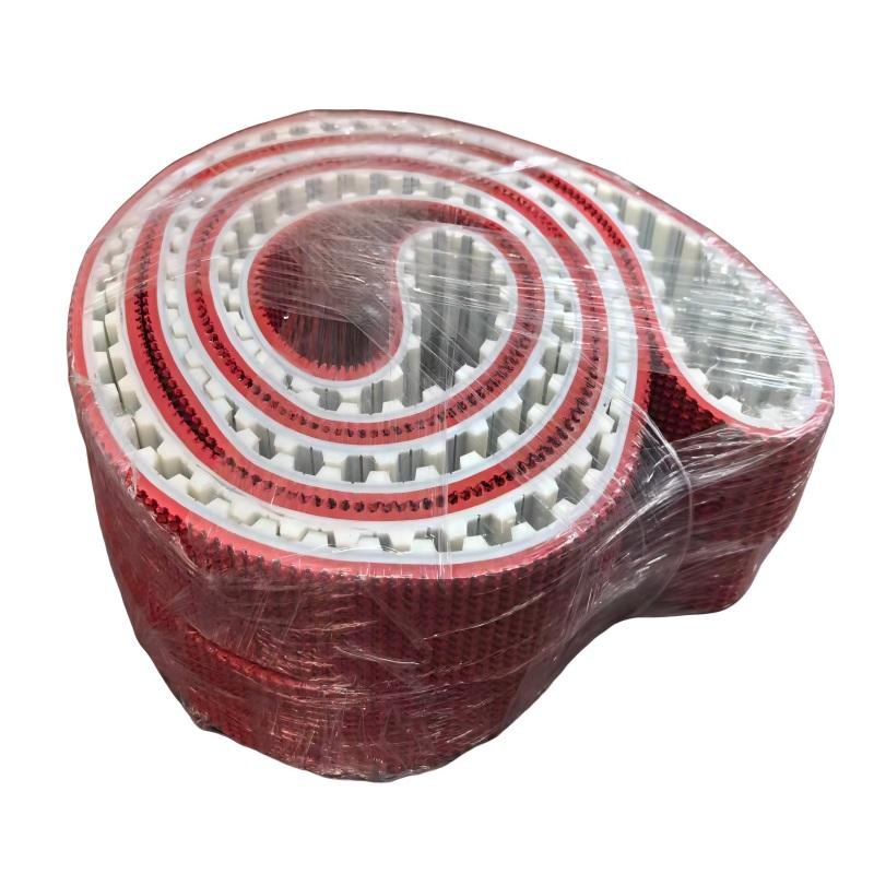 50mm Width T20 PU Timing Belt with Red Rubber Coating 4320mm Pitch Length PU Timing Belt Red Rough Backing Abrasion Resistant PU Timing Belt T20 Red Texture Coating Non-slip PU Synchronous Belt 50-T20-4320 Red 5mm Coating High Friction PU Timing Belt for Conveyor Packaging Machine